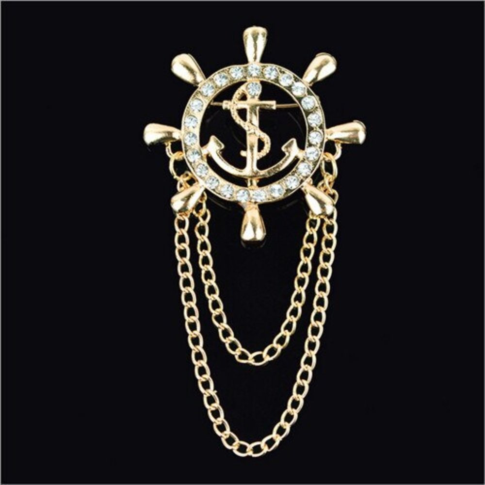 Brooch Pin Rodder Suit Rhinestone Sparkle Gemstone Anchor Pins - Picture 7 of 7